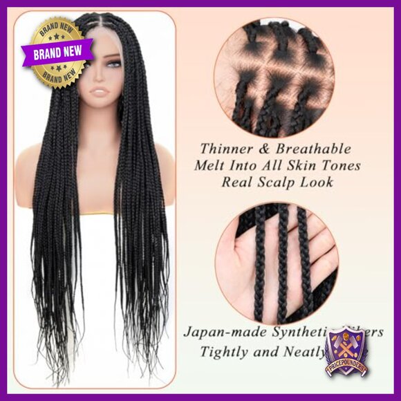 36 Inch Full Lace Knotless Braided Wig, Glueless Cap, Japanese Synthetic Fiber main image 5